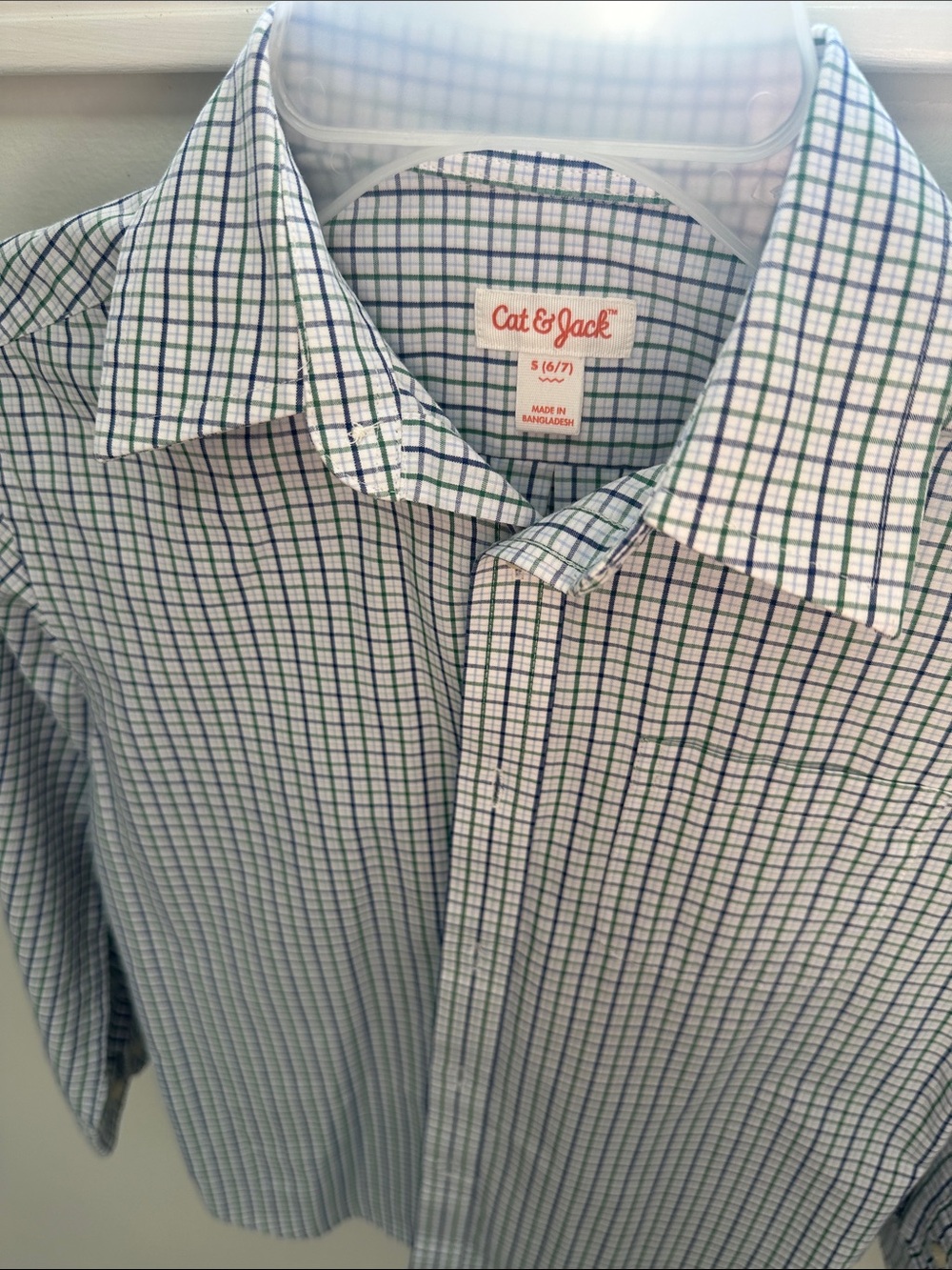 Cat & Jack White Button-Down Shirt with Blue and Green Plaid